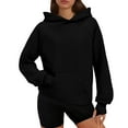 thumbnail image 1 of XIAONU Womens Hoodies Ribbed Textured Long Sleeve Pullover Hooded Sweatshirt Solid Color Simple Kangaroo Pocket Top Streetwear Black XXL, 1 of 6