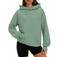 thumbnail image 1 of XIAONU Womens Hoodies Ribbed Textured Long Sleeve Pullover Hooded Sweatshirt Solid Color Simple Kangaroo Pocket Top Streetwear Green XXL, 1 of 6