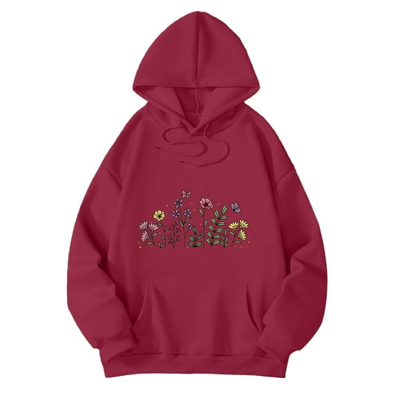 XIAONU Womens Hoodies Trendy Printed Drawstring Hoodie Sweatshirts Baggy Long Sleeves Oversized Pockets Hooded