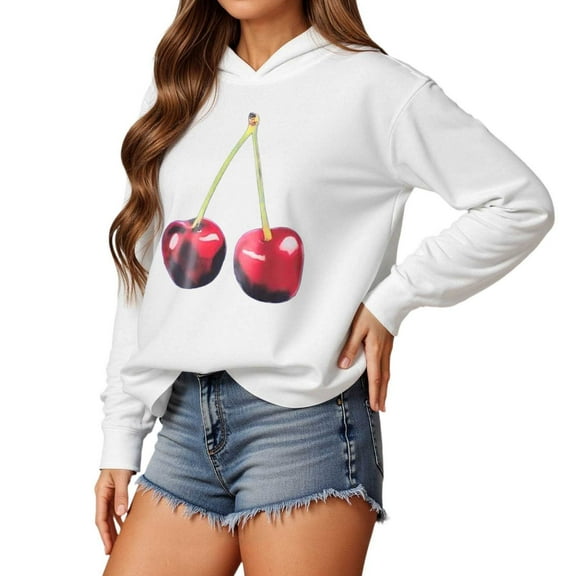 XIAONU Womens Hoodies Trendy Prunus Pseudocerasus Prunus Persica Pattern Pullover Hoodie Long Sleeve Baggy Oversized Pullover Hoodie