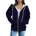 thumbnail image 1 of XIAONU Womens Hoodies Trendy White Drawstrings Zip Up Hooded Jacket Loose Long Sleeve Solid Color Pockets Hoodie Coat Streetwear, 1 of 4