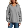 thumbnail image 1 of XIAONU Womens Hoodies V-Neck Waffle -Lined Drawstring Hoodie Solid Color Long Sleeve Baggy Retro Hooded Sweatshirt, 1 of 6