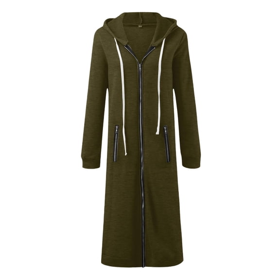 XIAONU Womens Hoodies Vintgae Solid Color Zipper Drawstring Long Hooded Coat Side Zipper Pockets Long Sleeves Oversize Hoodie Sweatshirts