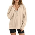 thumbnail image 1 of XIAONU Womens Hoodies Waffle Knit Button V Neck Trendy Pullover Hooded Sweatshirt Long Sleeves Side Slit Hem Solid Color Oversize Top Beige L, 1 of 7
