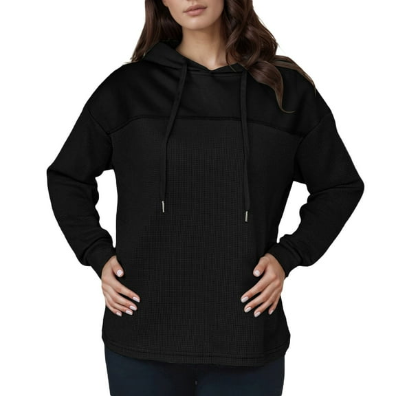 XIAONU Womens Hoodies Waffle Stitch Solid Color Sweatshirt Pleasure Long-Sleeve Drawstring Hooded Pullover Sweatshirt