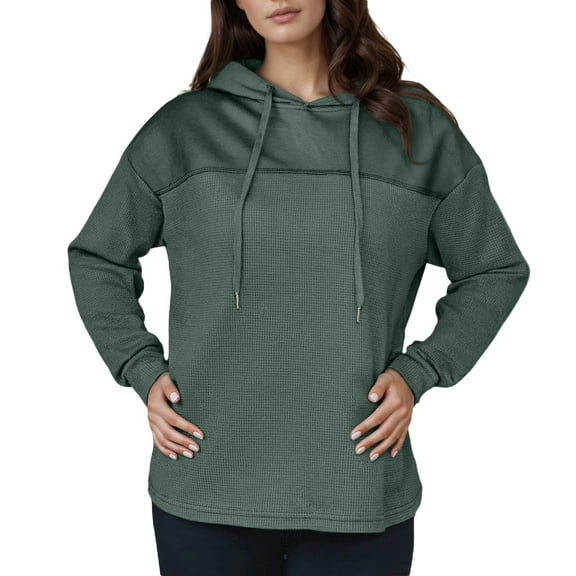 XIAONU Womens Hoodies Waffle Stitch Solid Color Sweatshirt Pleasure Long-Sleeve Drawstring Hooded Pullover Sweatshirt
