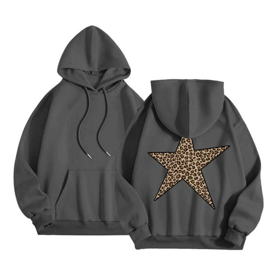 XIAONU Womens Hoodies Y25K Panthera Pardus Star-Patterned Trendy -Lined Hooded Sweatshirt Long-Sleeve Pullover Streetwear Hoodie Sportswear
