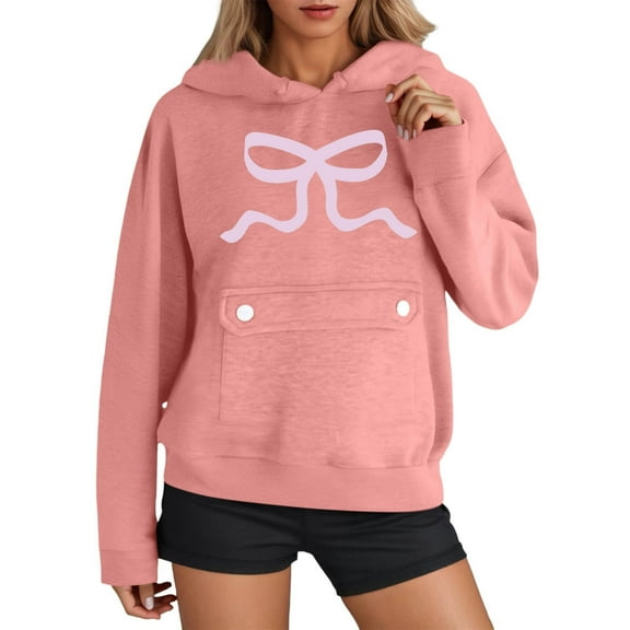 XIAONU Womens Hoodies Y2K Style Bowtie Print Kangaroo Pocket Hoodie Long Sleeve Oversized Drawstring Hooded Pullover Sweatshirt