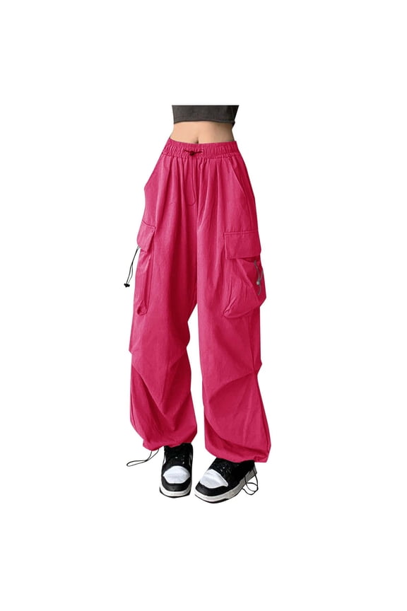 Womens Joggers Baggy Cargo Solid Color Pants Streetwear Hip Hop Joggers Sweatpants Drawstring pleasure baggy Wide Leg Trousers