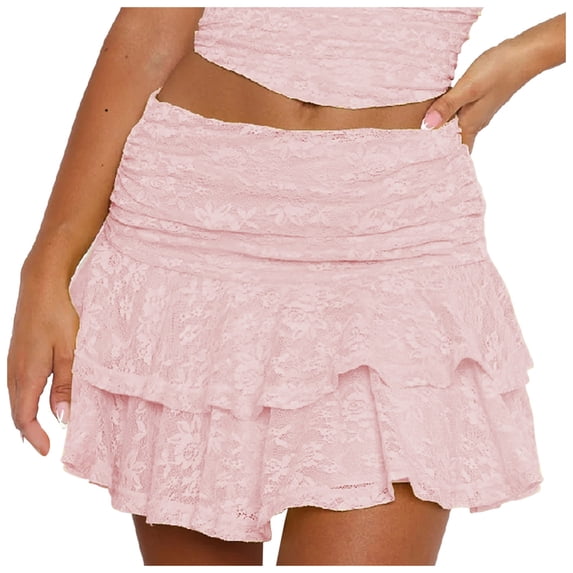 XIAONU Womens Lace Ruffled Layered Skort High Waist Tiered Ruffle Skort Elegant Casual Party Everyday Skort