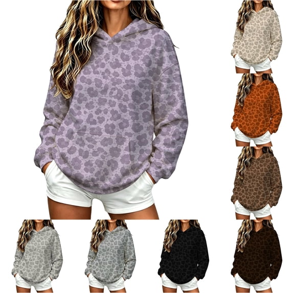XIAONU Womens Leopard Print Oversized Pullover Hoodie Long Sleeve Kangaroo Pocket Relaxed Streetwear Sweatshirt
