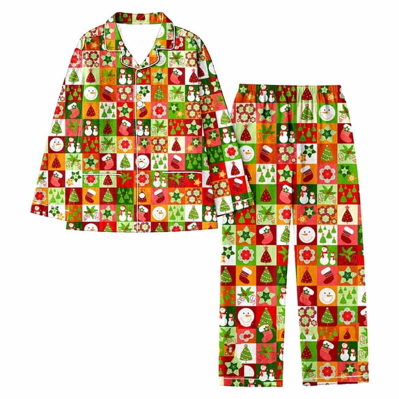 XIAONU Womens Letter Print Sleepwear Set Loose Long Sleeve Notched Collar Loungewear Set Cozy Festive Sleep Pajamas