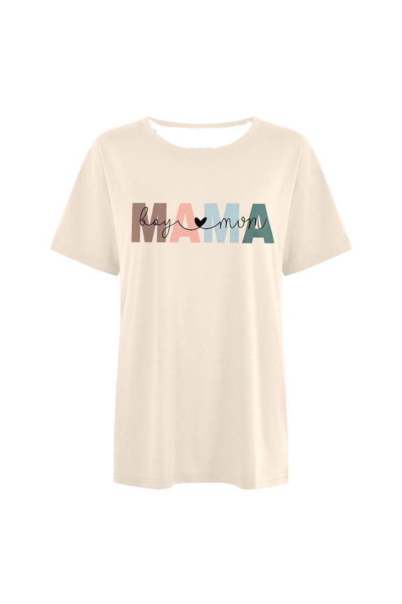 Womens Letter Print Tee Short Sleeve Crewneck Pullover T-Shirt Breathable Minimalist Family T-Shirts