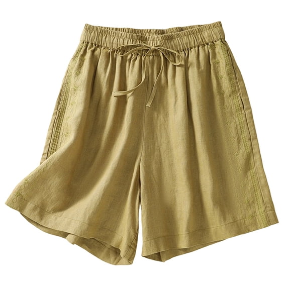 XIAONU Womens Linen Textured Shorts Loose Fit Above Knee Drawstring Culottes Lightweight Minimalist Vacation Bottoms