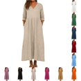 thumbnail image 1 of XIAONU Womens Loose Maxi Dress V Neck Three Quarter Sleeve Pocket Casual Vacation Dress, 1 of 3