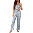 thumbnail image 1 of XIAONU Womens Satin Pajama Set Cowl Neck Camisole & Wide-Leg Pants Sleepwear Bedroom Elegance Sophisticated Home Wearing, 1 of 6