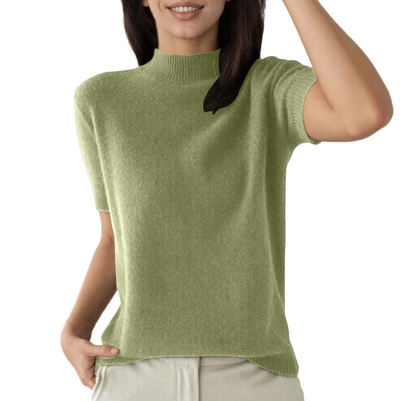 XIAONU Womens Neck Short Sleeve Knit Top Lightweight Breathable Pullover Tee Casual Everyday Tops