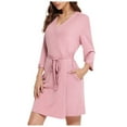 thumbnail image 1 of XIAONU Womens Modal Wrap Belted Robe Loose Fit Three Quarter Sleeve V Neck Loungewear Soft Comfy Sleep Robes, 1 of 4