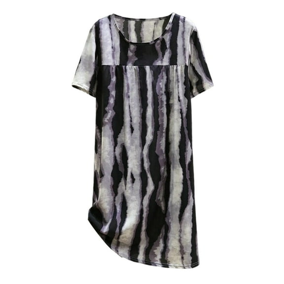 XIAONU Womens Nightshirts Summer Thin Short Sleeve Trendy Tie-Dye Round Neck Nightgown Baggy Oversized Pleasure Sleepwear Homewear