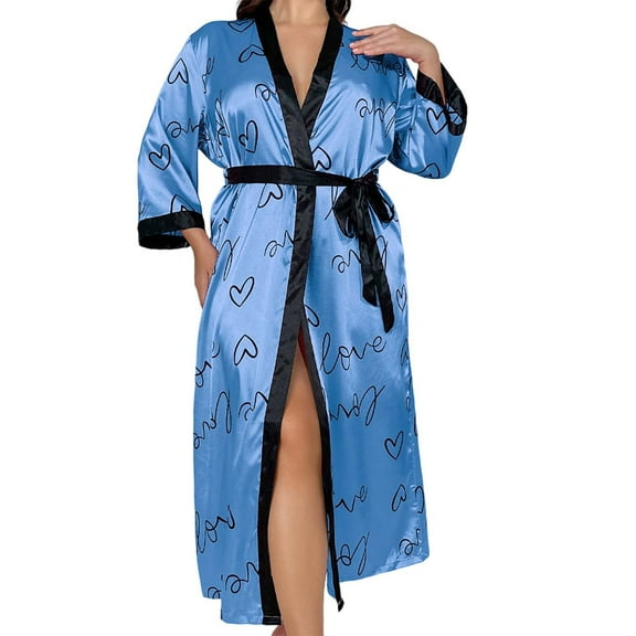XIAONU Womens Nightshirts Trendy Satin Panthera Wrap Waist Slim Fit Robe Oversized Elegant Long Sleeve Midi Pleasure Baggy Nightgown