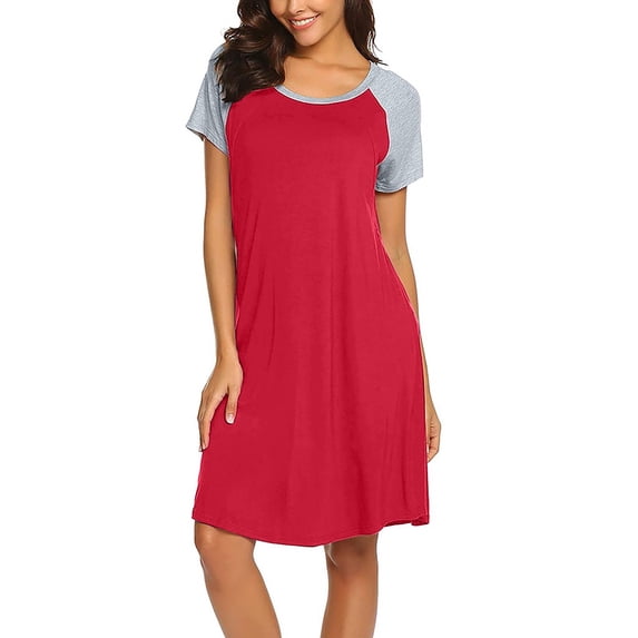 XIAONU Womens Nursing Dress Short Sleeve Color Block Maternity Nightgown For Hospital Delivery