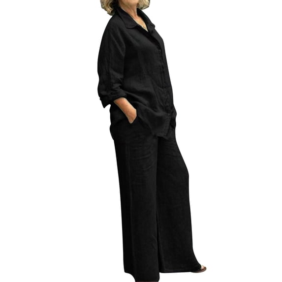 XIAONU Womens Pajama Set Button Down Long Sleeve Wide Leg Soft Breathable Loungewear Home Sleepwear
