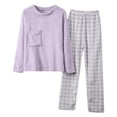 thumbnail image 1 of XIAONU Womens Pajama Sets Solid Color Sweet Round Neck Pocket Top Plaid Print Pants Thickened Baggy Oversize Warm Pajama Set, 1 of 5