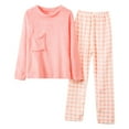 thumbnail image 1 of XIAONU Womens Pajama Sets Solid Color Sweet Round Neck Pocket Top Plaid Print Pants Thickened Baggy Oversize Warm Pajama Set, 1 of 7