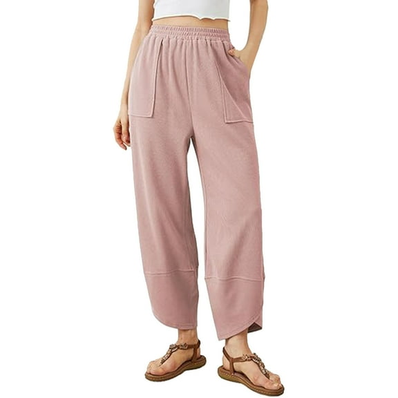 XIAONU Womens Pants Elastic Waist baggy Wide-Leg Pants With Pockets Solid Color pleasure baggy Minimalist Trousers
