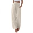 thumbnail image 1 of XIAONU Womens Pants High Waisted Wide Leg Palazzo Pants pleasure Summer Drawstring Trousers Flowy Beach Pants With Pockets, 1 of 6