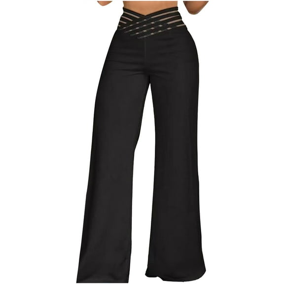 XIAONU Womens Pants Hollowed Out Utetheisa Kong Waistband Slim Fit Trousers Flared Pants pleasure Solid Color High Waisted Wide Leg Pants
