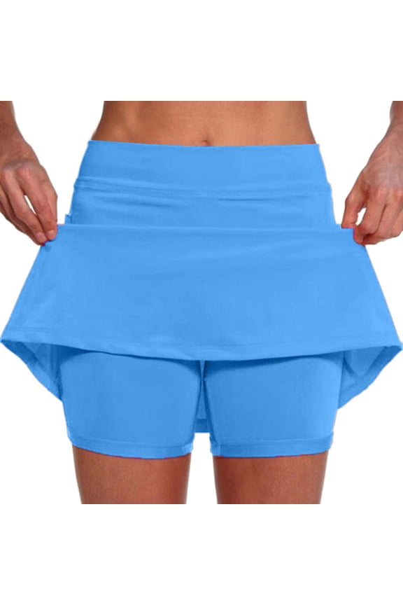 Womens Pants Mid-Waist Slim Fit Culottes Ladies Solid Color Sporty pleasure Faux Two-Piece Skirt With Pocketed