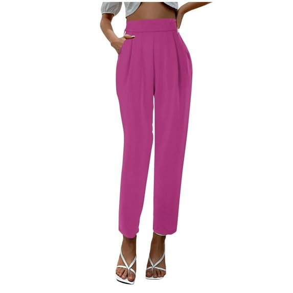 XIAONU Womens Pants Satin High-Waisted Trousers Silk Pocket baggy pleasure Straight-Leg Pants Regular For Office Work Business Black