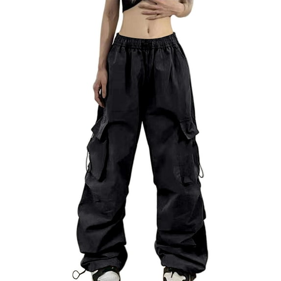 XIAONU Womens Pants Vintage High Street Parachute baggy pleasure Long Pants Summer Multi Pocket Cargo Pants Storm Pants