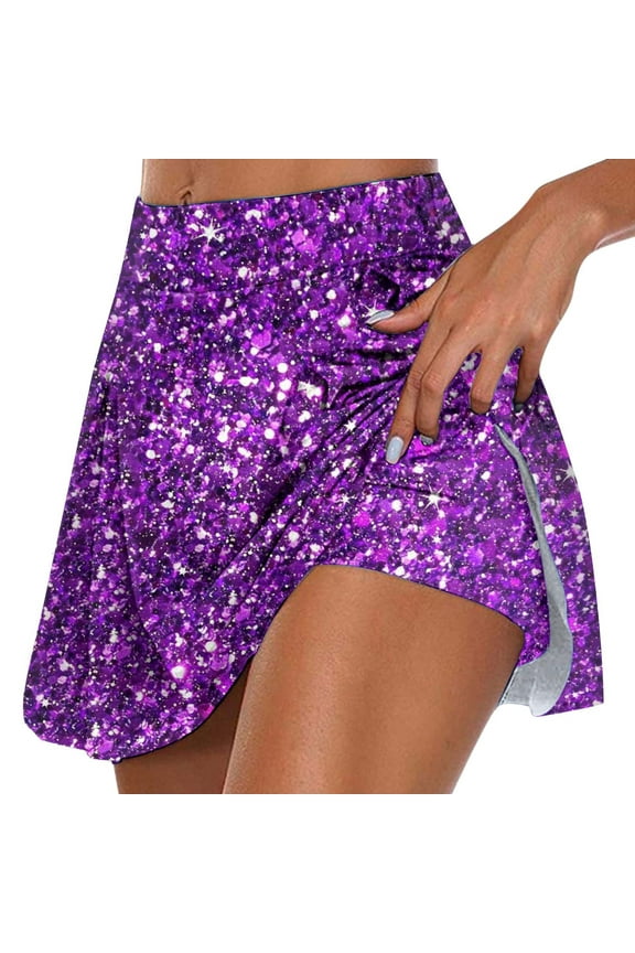 Women's Sparkly Print Skirt Flared Split Hem Bottom Stretchy Activewear Skirts
