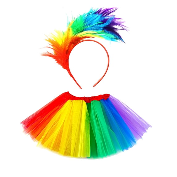 XIAONU Womens Rainbow Tutu Costume Set Layered Tulle Skirt With Feather Headband Vibrant Pride Festival Party Dress-Up Set