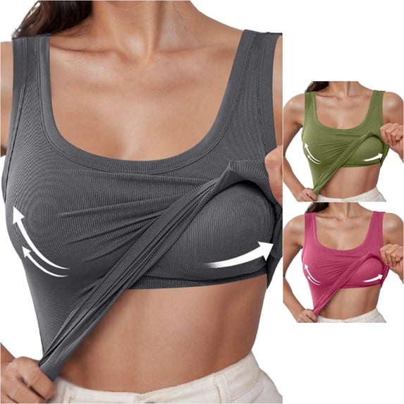 XIAONU Womens Ribbed Padded Tank Top Scoop Neck Slim Fit Daily Wear Undergarment