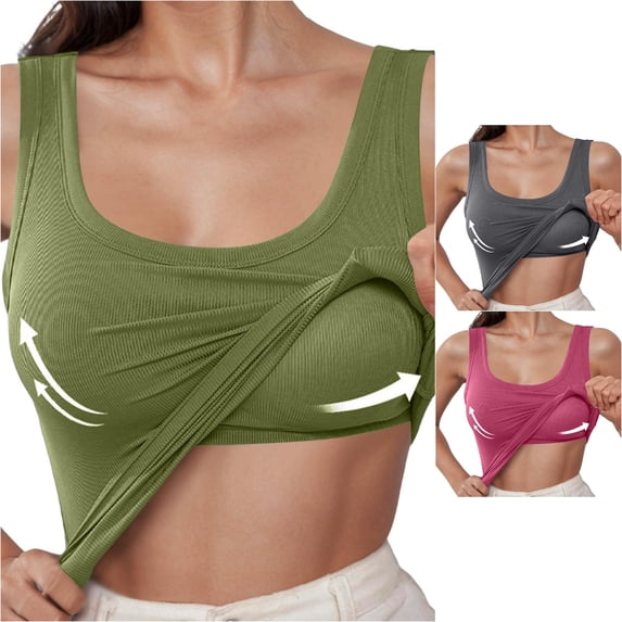 XIAONU Womens Ribbed Padded Tank Top Scoop Neck Slim Fit Daily Wear Undergarment