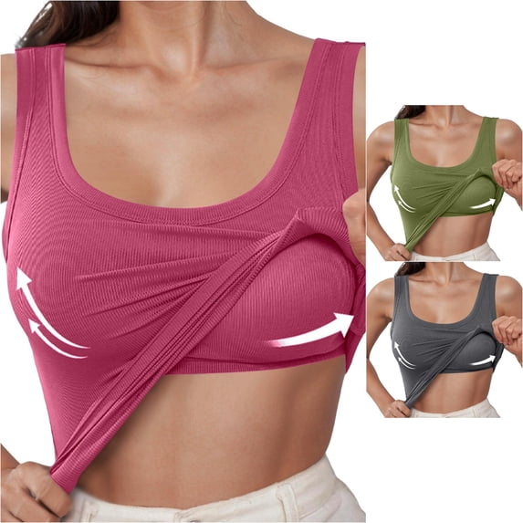XIAONU Womens Ribbed Padded Tank Top Scoop Neck Slim Fit Daily Wear Undergarment