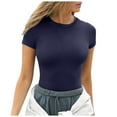 thumbnail image 1 of XIAONU Womens Ribbed Tee Slim Fit Short Sleeve Crew Neck T Shirt Stretchy Casual Daily Wear Tees, 1 of 5