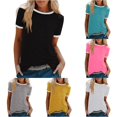 thumbnail image 1 of XIAONU Womens Ringer T Shirt Short Sleeve Crew Neck Everyday Summer Basic Top, 1 of 5