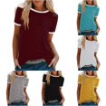 thumbnail image 1 of XIAONU Womens Ringer T Shirt Short Sleeve Crew Neck Everyday Summer Basic Top, 1 of 5