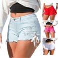 thumbnail image 1 of XIAONU Womens Ripped Denim Shorts Frayed Hem Side Ties Daily Wear Shorts, 1 of 5