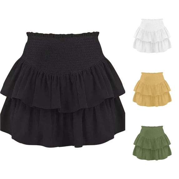 XIAONU Womens Ruffle Tier Skirt Elastic Waist Short A Line Skater Skirt Casual Bottom Wear