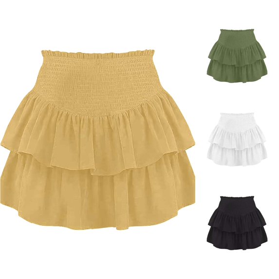 XIAONU Womens Ruffle Tier Skirt Elastic Waist Short A Line Skater Skirt Casual Bottom Wear