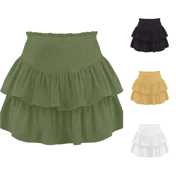 XIAONU Womens Ruffle Tier Skirt Elastic Waist Short A Line Skater Skirt Casual Bottom Wear