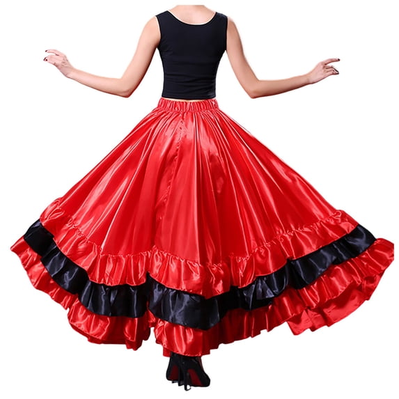XIAONU Womens Ruffled Maxi Skirt Full Circle Elastic Waist Layered Skirt Lightweight Flowy Performance Wear Skirts