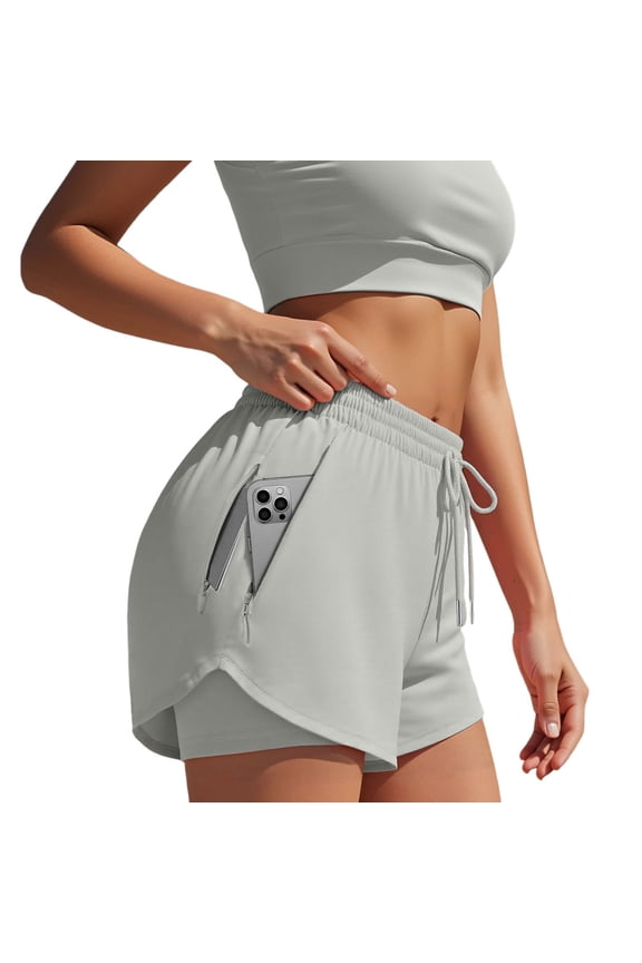 Womens Running Shorts Zipper Pocket Thigh Length Shorts Quick Dry Athletic Gym Shorts
