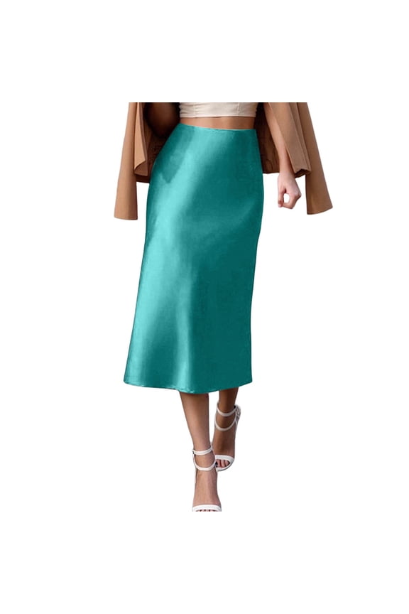 Womens Satin Midi Skirt Bias Cut Skirt Smooth Sophisticated Daily Skirt
