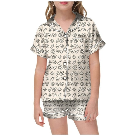 XIAONU Womens Satin Pajama Sets Bow Print Lapel cozy Pajamas Short-Sleeve Shorts Comfortable Pleasure Homewear Set